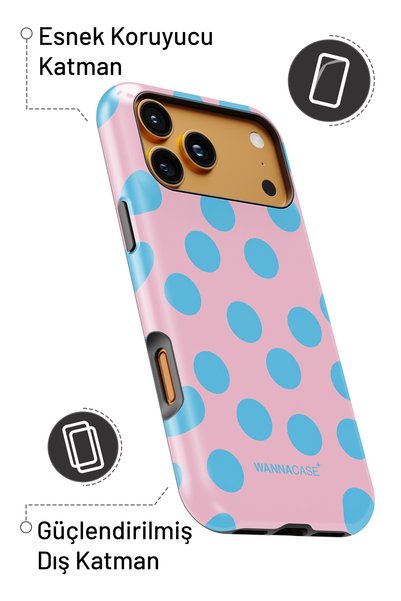 WANNACASE (Magsafe) iPhone 15 Aqua Polka Dot Dual Layer Essential Tough Phone Case