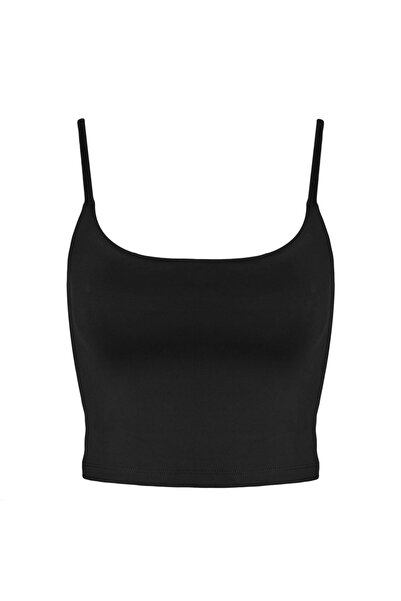 OEM Crop top negru de damă cu bretele subțiri