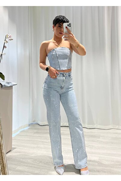 Crystal Taşlı Jean Pantolon