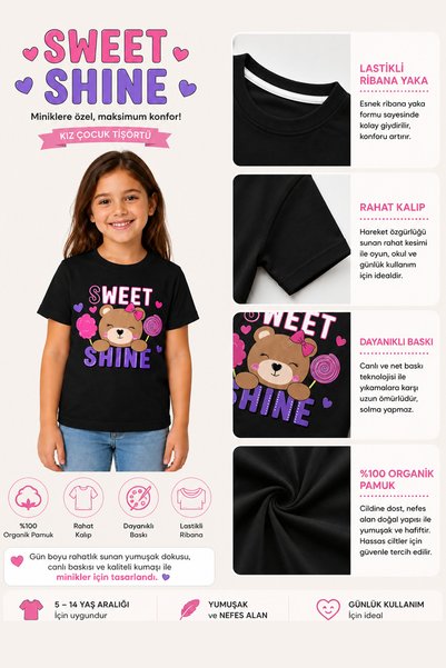 BB T SHIRTS Sweetshine Girls Patterned Short Sleeve Cotton T-Shirt
