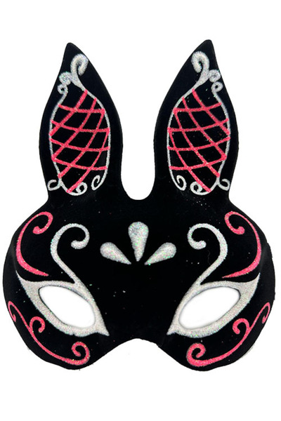 Marsilyan Black Color Red White Glittery Black Suede Covered Rabbit Mask 18X1...