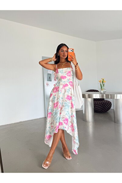 myd Rope Strap Floral Asymmetrical Dress - Pink