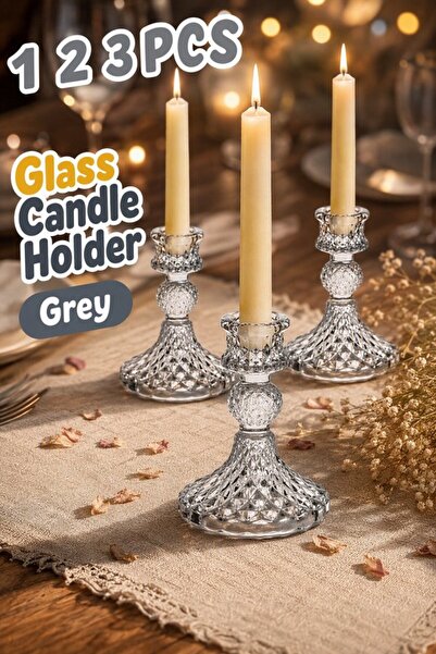 Generic 2 Pcs Lead Free Glass Taper Candle Holders Heat Resistant Table Cente...