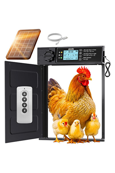 OKKOBI Ușă automată inteligentă pentru cotețul de găini PRO, alimentare solar...