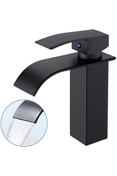 STARSTAR Matte Black Square Waterfall Basin Faucet – Single Handle Ceramic Va...