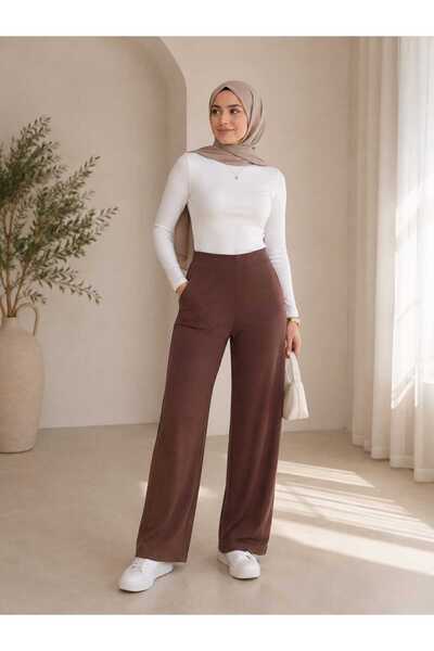 ŞIK VE MUTLU High Waist Modal Fabric Hijab Palazzo Pants