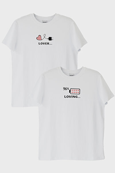 lofux Lover Loving Couple White T-Shirt Set
