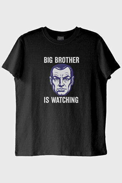 lofux Big Brother Is Watching Printed Dystopian Black T-Shirt