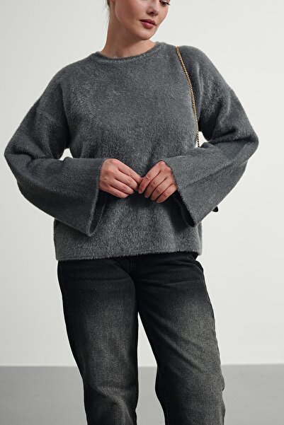 Gülce moda Women's Sparkly Furry Soft Tube Sleeve Oversized Knitwear Sweater ...