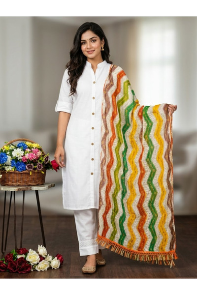 MYSMAR White Slub Cotton Kurta Set - NJF2731 | White-Size:2XL-44-Inches