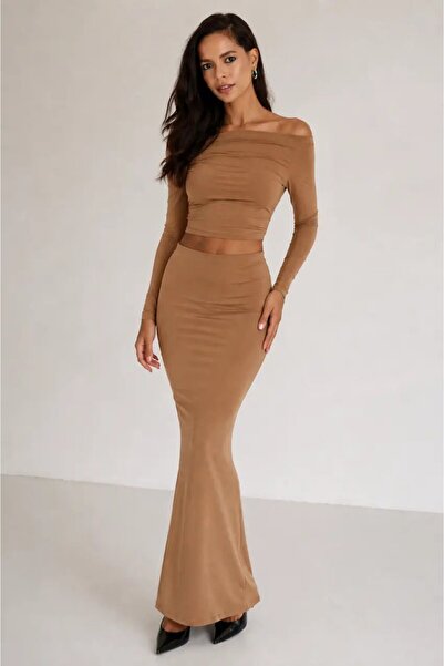 Cool & Sexy Women's Sandy Fabric Skirt Blouse Bottom Top Set