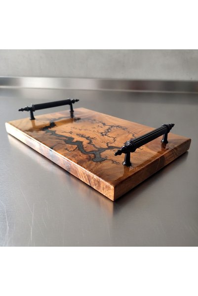 Mekece Presentation Tray Eps-K05 |   Smoked Epoxy Patterned Walnut Wood Presentation Tray