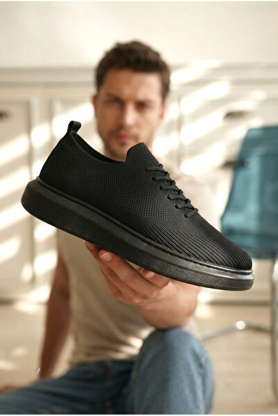 Zerenyus Zrk-Mx101 Premium Top Quality Black Knitwear Lace-Up Men's Sneaker
