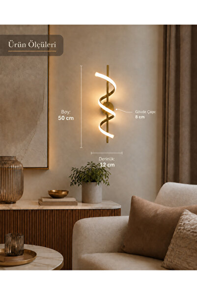 VEGA AYDINLATMA Helix Modern LED Burgu Duvar Apliği 50x8 cm Pilli ve Elektrikli