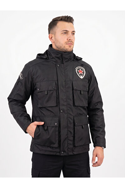 Unisex Özel Güvenlik Kabanı 2+1 İçi Çıkarılabilir Polarlı Füme renk Su Geçirmez Kışlık Güvenlik Montu