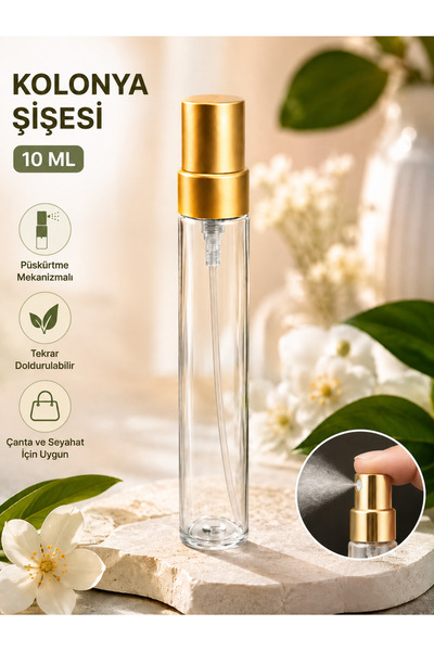 Atasia Design 10 ml Gold Boş Kalem Parfüm Şişesi Cam Kolonya Şişesi Vidalı Sp...