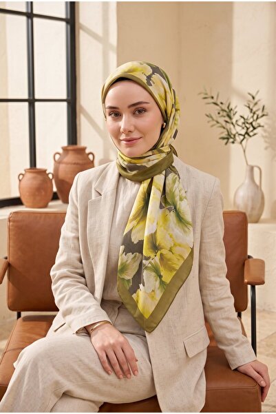 EBRUTESETTÜR Natural Floral Pattern Scarf Series Oil Green