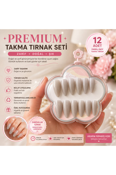 ✨ Premium Gri Takma Tırnak Seti 12’li – Modern ve Zarif Görünüm