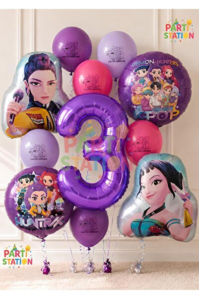 Parti Station K-Pop Balloon Set 3 Year Old Birthday Set 11 Piece Demon Slayer...