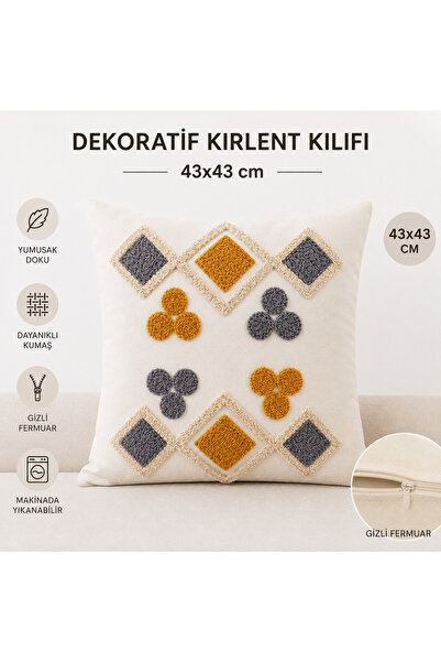 LUNA SACRA Dekoratif Kırlent Kılıfı 43x43 cm Bohem Nakışlı Şönil Dokulu Fermu...