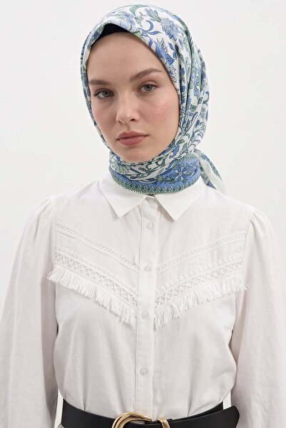Salih Çelebi Nostalgic Garden Aqua Soft Scarf 8046 - Blue Green