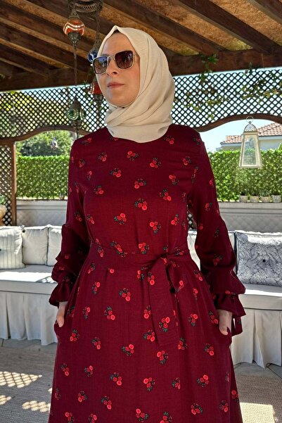 Rabia Şamlı Rose Burgundy Dress