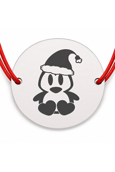 Simoshop Brățară argint 925 cu bănuț pinguin cu căciulă de Moș Crăciun, șnur ...