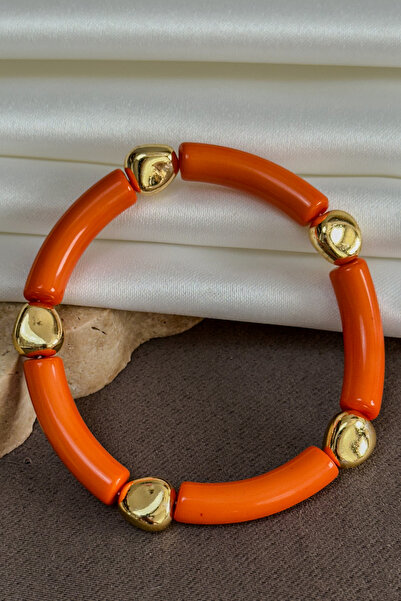 Dore Collection Orange Women's Bracelet Bamboo Model Pipe Cut Acrylic Resin C...