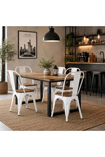 N.zone Modern Industrial Dining Chair with Wooden Seat - Durable Metal Frame ...