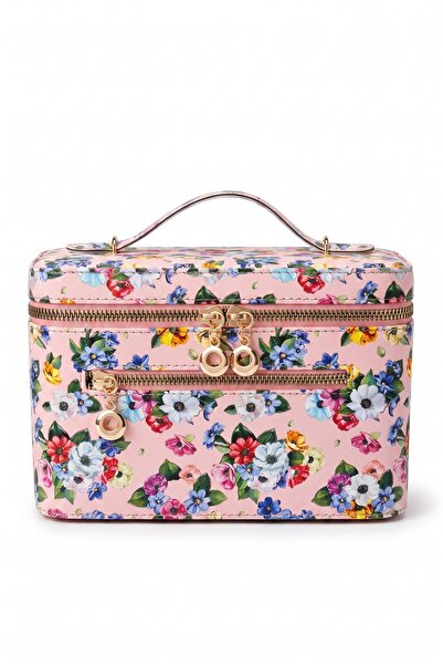 Moda fiesta Floral Patterned Makeup Bag with Mirror Travel Cosmetic Organizer...