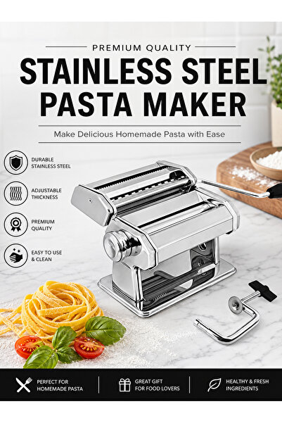 Bayt Aura Manual Stainless Steel Pasta Maker Machine with 9 Adjustable Thickn...
