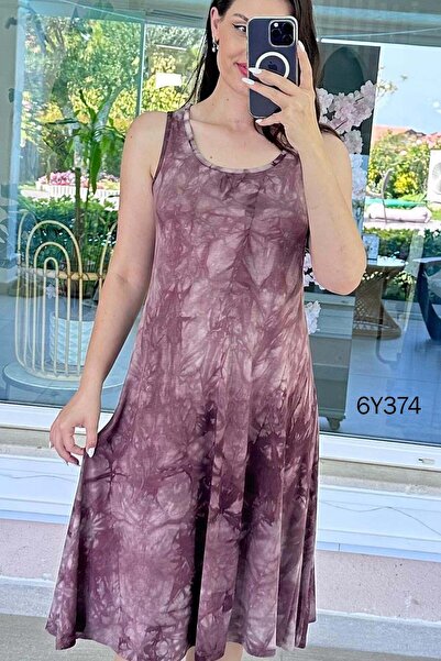 İnce Topuk Bezrukavna batik haljina od viskoze 6y374