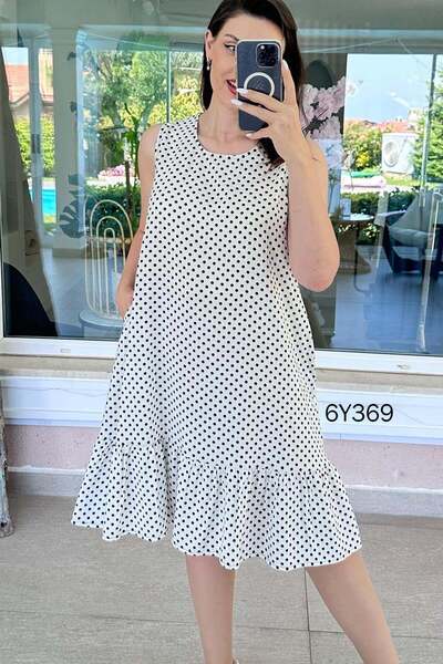 İnce Topuk Zero Sleeve Polka Dot Viscose Dress 6Y369