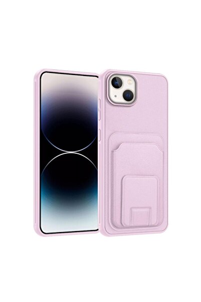 Zebana Apple iPhone 13 Uyumlu Kılıf FlexStand Kartlıklı Silikon Kılıf Rose Gold
