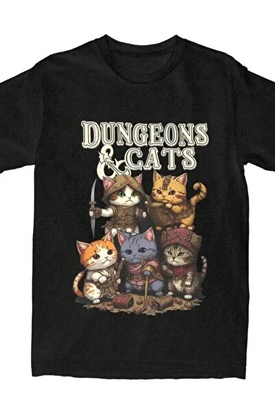 26LIK تي شيرتات Dungeon Dragon Cats ذات الطراز القديم للترفيه اليومي متعددة ا...