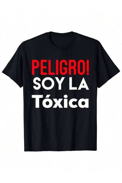 k222 Men Graphic-Shirt Peligro Soy La Toxica Bold Print Heavyweight Cotton Bl...