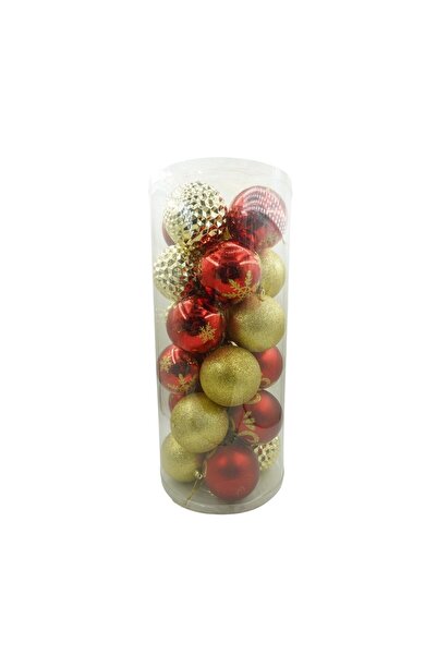 Rao Set de 24 Ornamente de Brad, de Tip Glob, Rosu/ Auriu, cu Ø de 8 Cm, din ...
