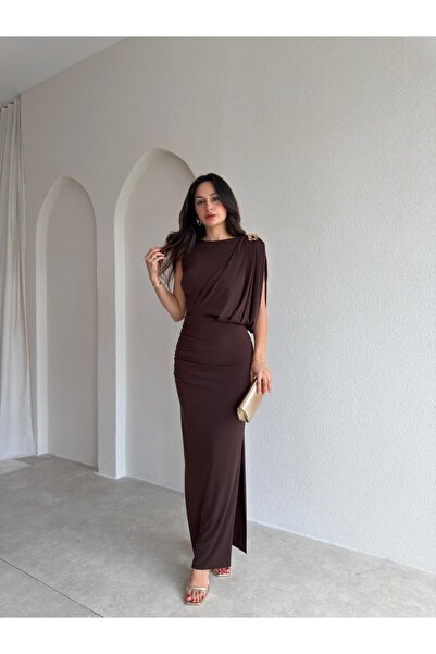 Mooi Butik فستان GLARE ماكسي 3740 - بني غامق