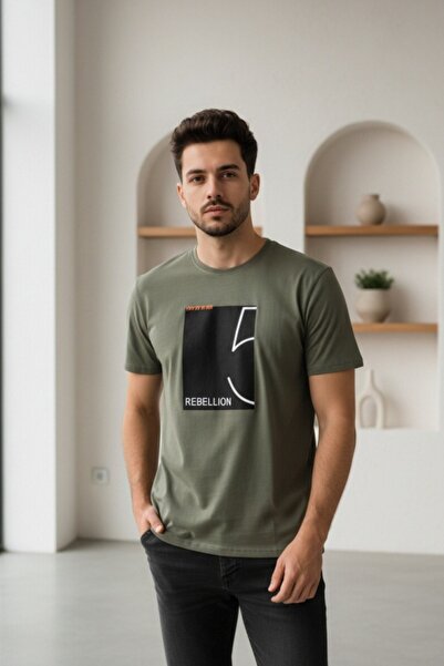 OEM Tricou de bărbați din bumbac cu imprimeu REBELLION, mânecă scurtă, guler ...
