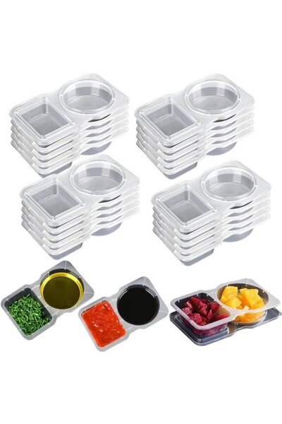 STARSTAR 20 Pcs Reusable 2-Compartment Snack Boxes with Lids (14x8.5x2.5cm) -...