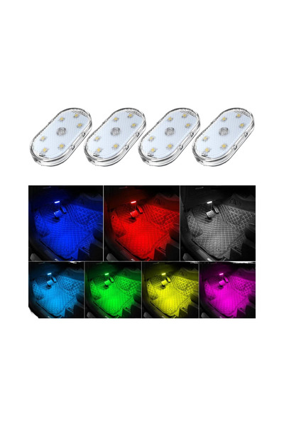 STARSTAR 4-Pack 7-Color USB Rechargeable LED Ambient Lights for Car Interior,...