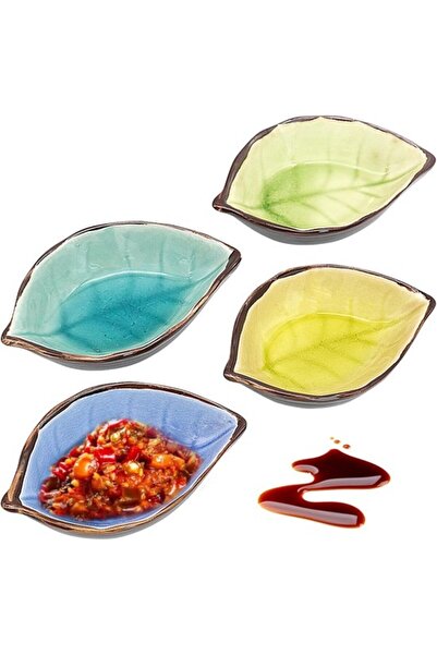 STARSTAR leaf-shaped ceramic dip bowls, 7 x 10 cm, small bowls, dip bowls, 4 ...