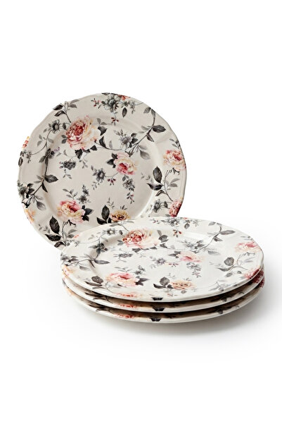 Claytan Earthenware Jasper Chop Plate Floral Pattern, 12.1 Inch, White (Set o...