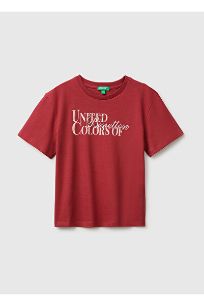 United Colors of Benetton تي شيرت بناتي أحمر اللون مصنوع من القطن العضوي بنسب...
