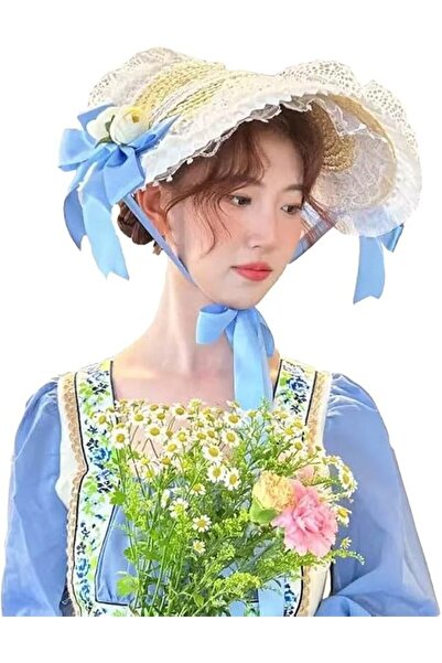 STARSTAR Women's Tea Party Sun Hat, Lolita Bow Flat Straw Hat, Women's Wide-b...