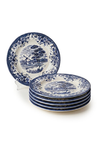Claytan Earthenware Classic Blue Windmill & Floral Pattern Chop Plate, 12.1 I...