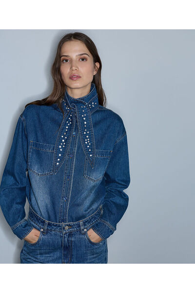İpekyol Çıkarılabilir fularlı denim gömlek