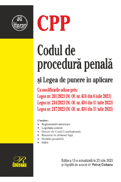 ROSETTİ Codul de procedura penala si Legea de punere in aplicare Ed.12 Act 23...
