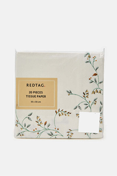 REDTAG White Floral Printed Paper Napkins (20 Piece)
