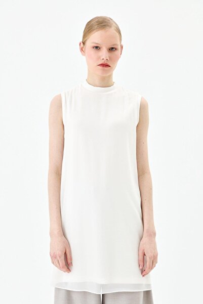 Nihan Chiffon Front Sleeveless Combed Cotton Undergarment - Ecru